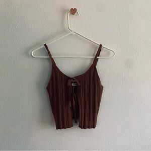 Active USA Brown Ribbed Cropped Tie-Front Camisole